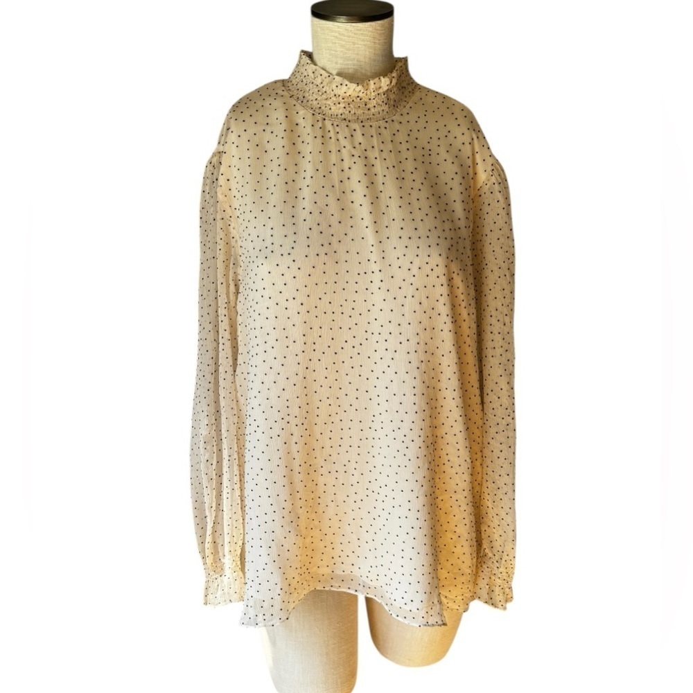Sundance Gentle Days Silk Smocked Flowy Cream Polka Dot Blouse -Size Large